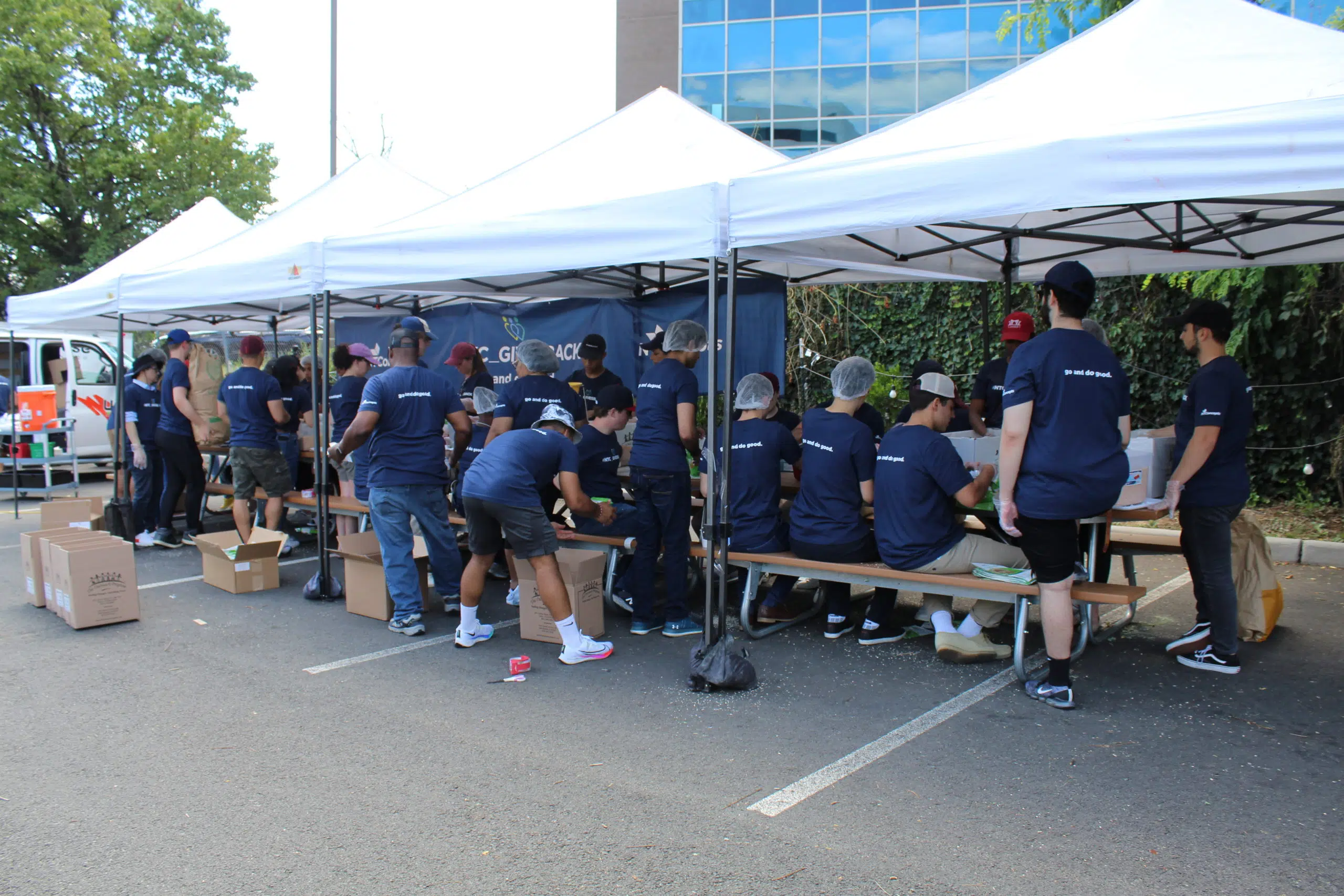 Employees packing food