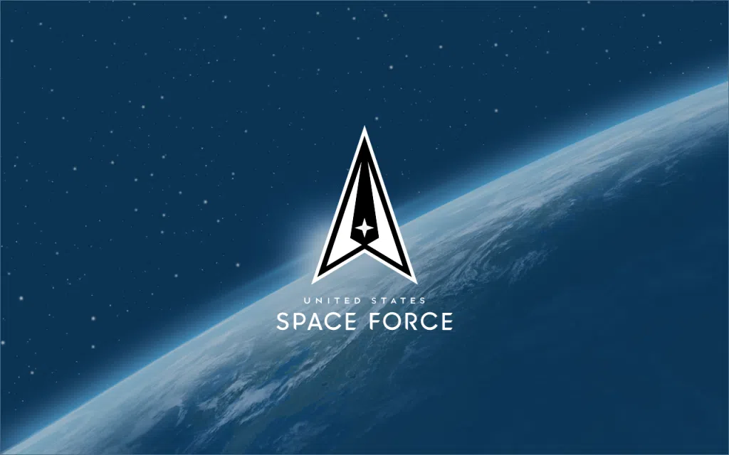 Photo of the earth from space overlaid with the Space Force logo